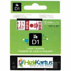 Dymo D1 45015 Red Compatible Label Strip on White 12mm x 7m