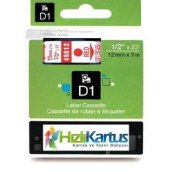 Dymo D1 45012 Red Compatible Label Strip On Transparent 12mm x 7m