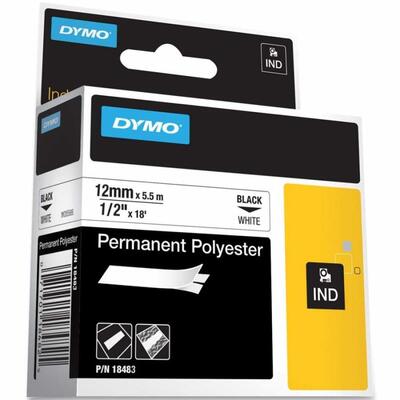 Dymo 18483 White-Black Rhinopro Fixed Polyester Original Strip (12mm x 5.5m)