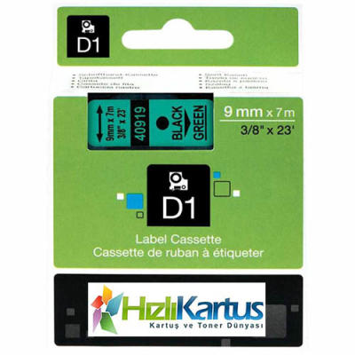 Dymo D1 40919 Black On Green Compatible Label Strip 9mm x 7m