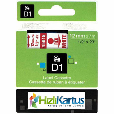 Dymo D1 45015 Red Compatible Label Strip on White 12mm x 7m
