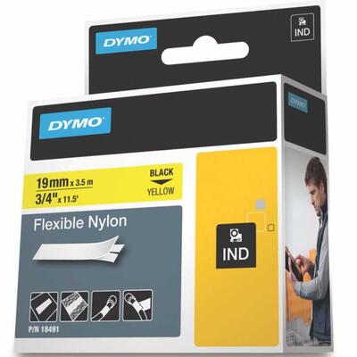 Dymo Rhino Pro Yellow Black Flexible Nylon Strip 19mm x 3.5m - 18491