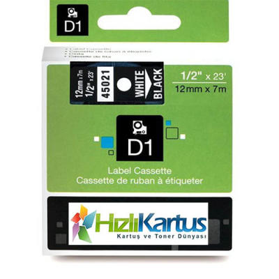 Dymo D1 45021 Black White Compatible Label Strip 12mm x 7m