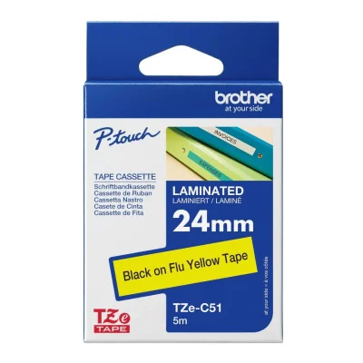 Brother P-Touch TZE-C51 Fluorescent Yellow on Black Laminated Label (24mm x 8mm)